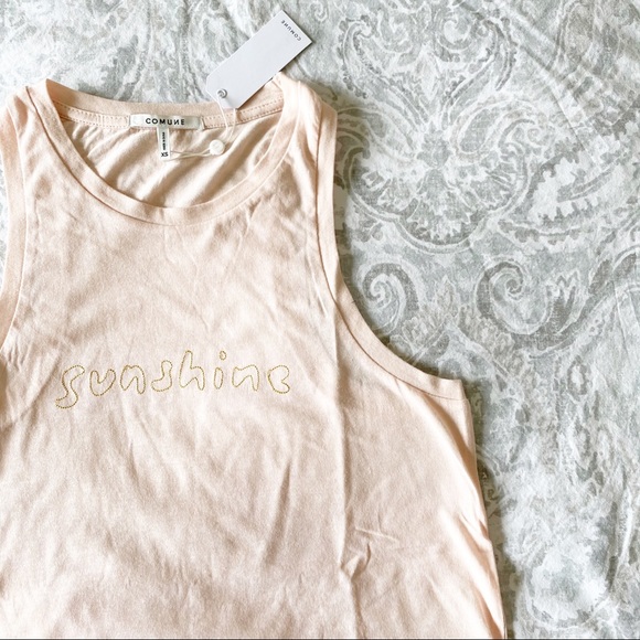 comune Tops - COMUNE Sunshine Tank Top Rose Water Pink NEW NWT Gold Embroidered